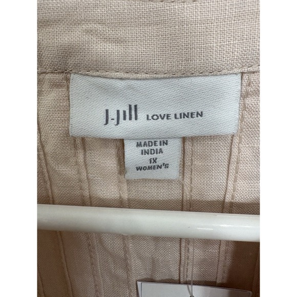 J.Jill Love Linen Embellished Beaded Blouse Womens Size 1X Long‎ Sleeves Pleated - Picture 3 of 5